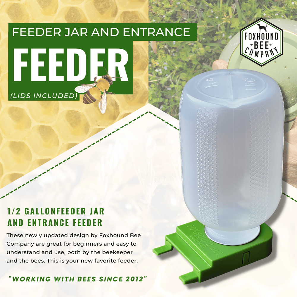 1/2 Gallon Jar and Foxhound Entrance Feeder with UV Inhibitor Texas Honeybee Ag Exemption Program Fort Worth Ten Box Bees