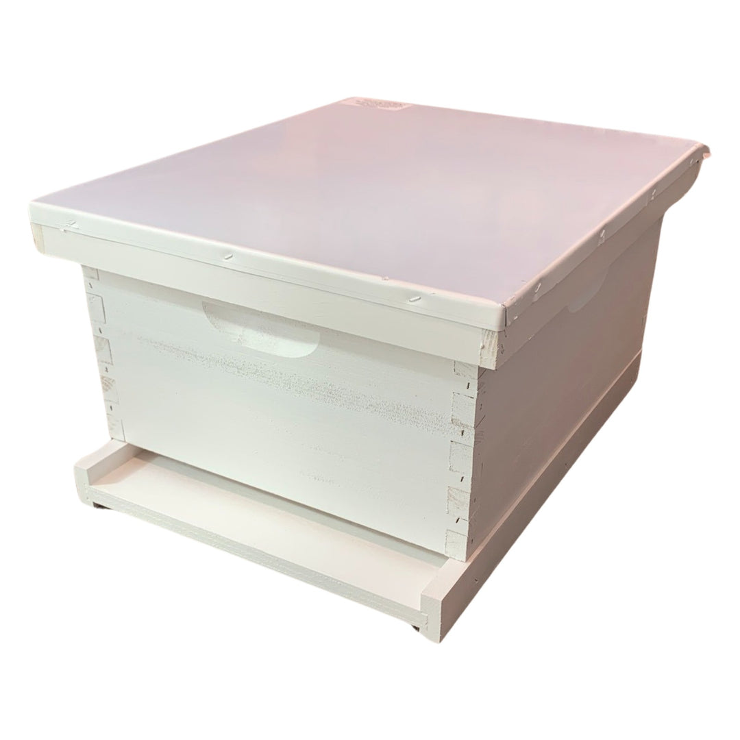 Painted single-story beehive with bottom board, deep box and telescoping cover